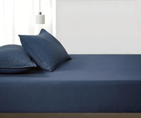 100% Vintage Washed Microfibre Fitted Sheet Set – Ultra Soft & Lightweight All-Season Fitted Sheet with 2 Pillowcases (Nav...