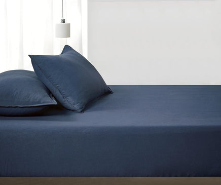 100% Vintage Washed Microfibre Fitted Sheet Set – Ultra Soft & Lightweight All-Season Fitted Sheet with 2 Pillowcases (Nav...