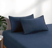 100% Vintage Washed Microfibre Fitted Sheet Set – Ultra Soft & Lightweight All-Season Fitted Sheet with 2 Pillowcases (Nav...