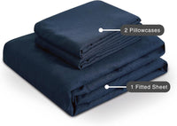 100% Vintage Washed Microfibre Fitted Sheet Set – Ultra Soft & Lightweight All-Season Fitted Sheet with 2 Pillowcases (Nav...