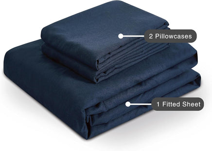 100% Vintage Washed Microfibre Fitted Sheet Set – Ultra Soft & Lightweight All-Season Fitted Sheet with 2 Pillowcases (Nav...
