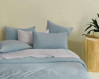 Vintage Washed Microfibre Quilt Cover Set (Blue, Double)