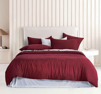 Vintage Washed Microfibre Quilt Cover Set (Burgundy, Double)