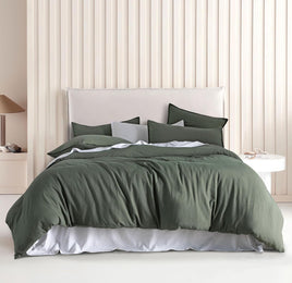 Vintage Washed Microfibre Quilt Cover Set (3Pcs) - Khaki Green - Double Size