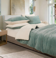 2-in-1 Teddy Sherpa Quilt Cover Set (Double Size - Sage Green)