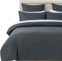 100% Premium Waffle Microfibre Quilt Cover Set (3Pcs) - Dark Grey - Double