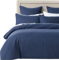 100% Premium Waffle Microfibre Quilt Cover Set (3Pcs) - Indigo - Double