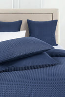 100% Premium Waffle Microfibre Quilt Cover Set (3Pcs) - Indigo - Double