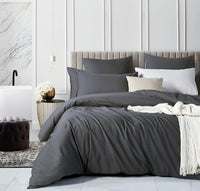 100% Cotton Vintage Washed Bed Quilt Cover Set (3Pcs) - Charcoal - Double Size