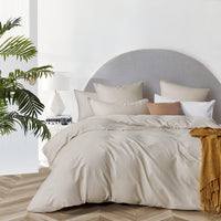 100% Cotton Vintage Washed Bed Quilt Cover Set  - Natural - Double Size
