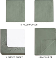 Vintage Washed Microfibre Sheet Set with 2 Pillowcases - Khaki Green - Double