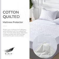 100% Ultra-Soft Cotton Quilted Anti-Microbial Mattress Cover Protector - White - Queen Size