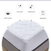 100% Ultra-Soft Cotton Quilted Anti-Microbial Mattress Cover Protector - White - Queen Size