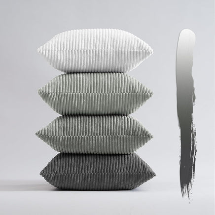 Corduroy Velvet Cushion Covers - Soft Velvet Fabric with Hidden Zipper - Stylish Mix of Grey Shades, 45cm x 45cm (Pack of 4)