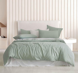 Vintage Washed Microfibre Quilt Cover Set (Sage, Queen)