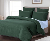 100% Premium Waffle Microfibre Quilt Cover Set (3Pcs) - Green - Queen