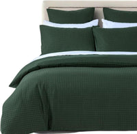 100% Premium Waffle Microfibre Quilt Cover Set (3Pcs) - Green - Queen