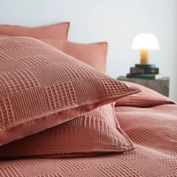 100% Cotton Checkered Waffle Pattern Quilt Cover Set - Terracotta - Queen