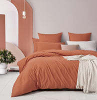 100% Cotton Vintage Washed Bed Quilt Cover Set  - Brick - Queen Size
