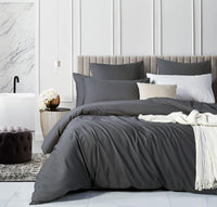100% Cotton Vintage Washed Bed Quilt Cover Set  - Charcoal - Queen Size