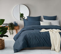 100%  Cotton Vintage Washed Bed Quilt Cover Set - Dark Indigo - Queen Size