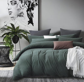 100% Jersey Cotton Quilt Cover Set - Green - King