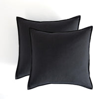 Vintage Washed Microfibre European Pillowcases - Set of 2 Luxurious European Pillow Covers - Black