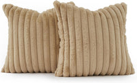 Faux Fur Cushion Covers - Chunky Embossed Flannel with Hidden Zipper - Natural, 45cm x 45cm (Pack of 2)