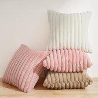 Faux Fur Cushion Covers - Chunky Embossed Flannel with Hidden Zipper - Snow, 45cm x 45cm (Pack of 2)