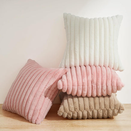 Faux Fur Cushion Covers - Chunky Embossed Flannel with Hidden Zipper - Snow, 45cm x 45cm (Pack of 2)