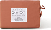 Vintage Washed 100% Cotton Soft Breathable Sheet Set - Brick - King Single