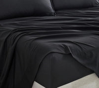 Vintage Washed Microfibre Sheet Set with 1 Pillowcase - Black - King Single