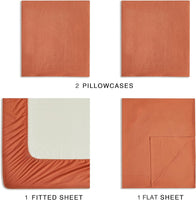 Vintage Washed Microfibre Sheet Set with 1 Pillowcase - Terracotta - King Single