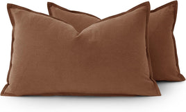 Linen Cushion Covers - 30% Linen 70% Cotton Blend, Soft & Breathable with Hidden Zipper Design - Cocoa Brown, 30cm x 50cm ...