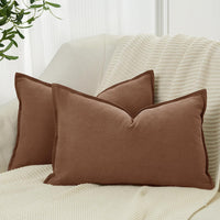 Linen Cushion Covers - 30% Linen 70% Cotton Blend, Soft & Breathable with Hidden Zipper Design - Cocoa Brown, 30cm x 50cm ...