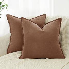 Linen Cushion Covers - 30% Linen 70% Cotton Blend, Soft & Breathable with Hidden Zipper Design - Cocoa Brown, 45cm x 45cm ...