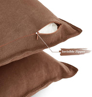 Linen Cushion Covers - 30% Linen 70% Cotton Blend, Soft & Breathable with Hidden Zipper Design - Cocoa Brown, 45cm x 45cm ...
