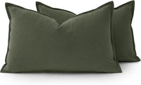 Linen Cushion Covers - 30% Linen 70% Cotton Blend, Soft & Breathable with Hidden Zipper Design - Khaki Green, 30cm x 50cm ...