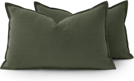 Linen Cushion Covers - 30% Linen 70% Cotton Blend, Soft & Breathable with Hidden Zipper Design - Khaki Green, 30cm x 50cm ...