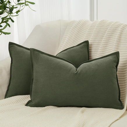 Linen Cushion Covers - 30% Linen 70% Cotton Blend, Soft & Breathable with Hidden Zipper Design - Khaki Green, 30cm x 50cm ...