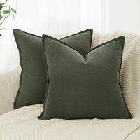 Linen Cushion Covers - 30% Linen 70% Cotton Blend, Soft & Breathable with Hidden Zipper Design - Khaki Green, 45cm x 45cm ...