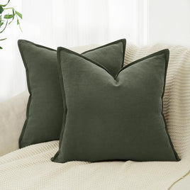 Linen Cushion Covers - 30% Linen 70% Cotton Blend, Soft & Breathable with Hidden Zipper Design - Khaki Green, 45cm x 45cm ...