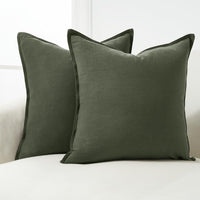 Linen Cushion Covers - 30% Linen 70% Cotton Blend, Soft & Breathable with Hidden Zipper Design - Khaki Green, 45cm x 45cm ...