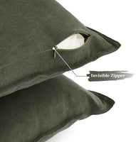 Linen Cushion Covers - 30% Linen 70% Cotton Blend, Soft & Breathable with Hidden Zipper Design - Khaki Green, 45cm x 45cm ...