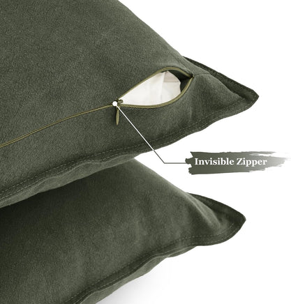 Linen Cushion Covers - 30% Linen 70% Cotton Blend, Soft & Breathable with Hidden Zipper Design - Khaki Green, 45cm x 45cm ...