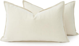 Linen Cushion Covers - 30% Linen 70% Cotton Blend, Soft & Breathable with Hidden Zipper Design - Linen, 30cm x 50cm (Twin ...