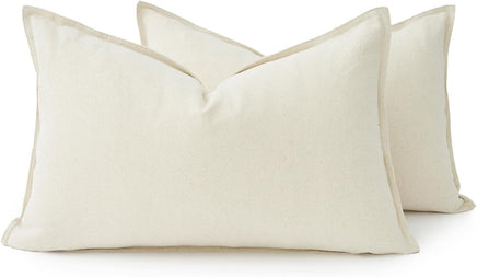 Linen Cushion Covers - 30% Linen 70% Cotton Blend, Soft & Breathable with Hidden Zipper Design - Linen, 30cm x 50cm (Twin ...