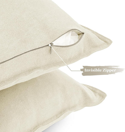 Linen Cushion Covers - 30% Linen 70% Cotton Blend, Soft & Breathable with Hidden Zipper Design - Linen, 45cm x 45cm (Twin ...
