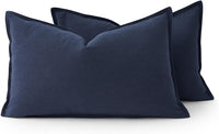 Linen Cushion Covers - 30% Linen 70% Cotton Blend, Soft & Breathable with Hidden Zipper Design - Navy Blue, 30cm x 50cm (T...