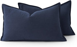 Linen Cushion Covers - 30% Linen 70% Cotton Blend, Soft & Breathable with Hidden Zipper Design - Navy Blue, 30cm x 50cm (T...